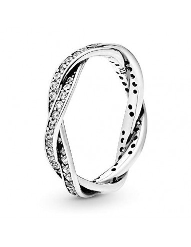 Pandora Unisex Braided Pave Silver Ring With Cubic Zirconia rembourrage situé sous