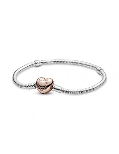 Pandora Silver Bracelet With Heart-Shaped Pandora Rose Clasp de la marque