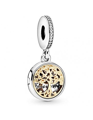 Pandora Unisex Family Tree Openable Silver Dangle With 14K And Clear Cubic Zirconia pas cher chine