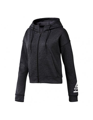 Reebok Damen Workout Thermowarm Fleece Full-Zip Laufbekleidung Hoody Dunkelgrau - Weiß XL offre 