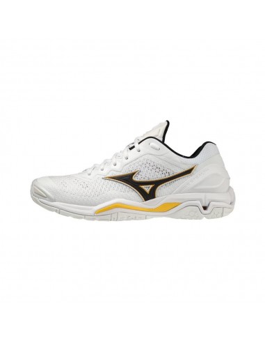 Mizuno Herren Wave Stealth V Shoes, White/Black/Lemon Chrome, 44.5 EU Pour